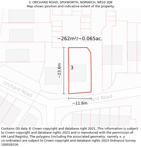 3, ORCHARD ROAD, SPIXWORTH, NORWICH, NR10 3QE: Plot and title map