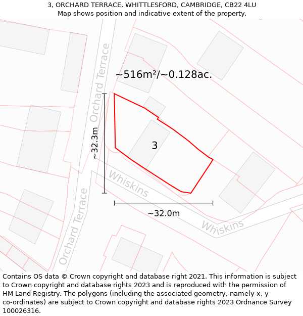 3, ORCHARD TERRACE, WHITTLESFORD, CAMBRIDGE, CB22 4LU: Plot and title map