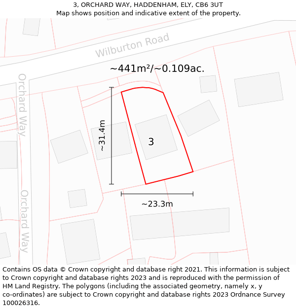 3, ORCHARD WAY, HADDENHAM, ELY, CB6 3UT: Plot and title map