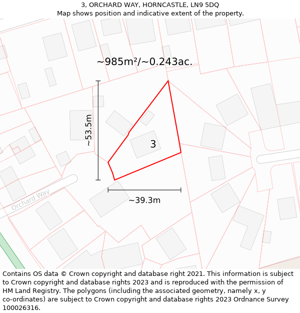 3, ORCHARD WAY, HORNCASTLE, LN9 5DQ: Plot and title map