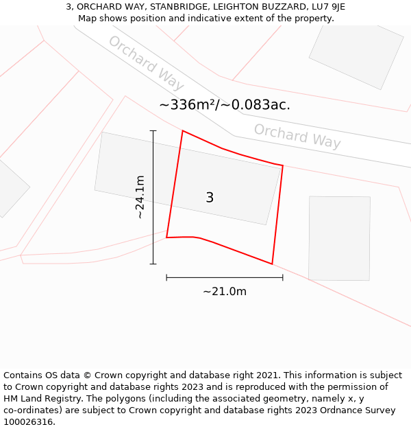 3, ORCHARD WAY, STANBRIDGE, LEIGHTON BUZZARD, LU7 9JE: Plot and title map