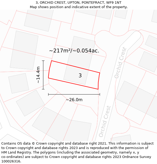 3, ORCHID CREST, UPTON, PONTEFRACT, WF9 1NT: Plot and title map