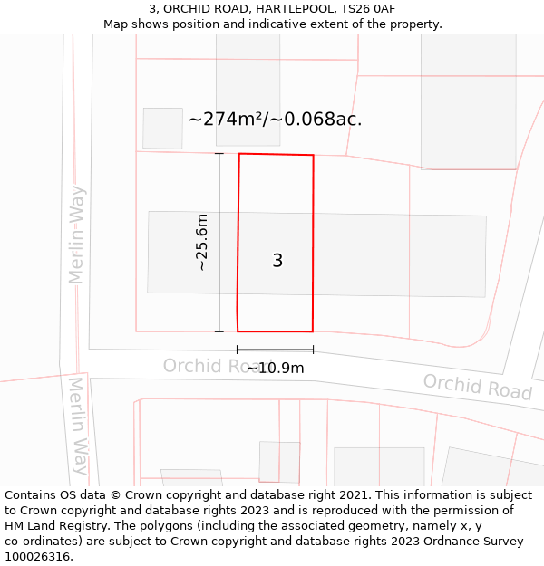 3, ORCHID ROAD, HARTLEPOOL, TS26 0AF: Plot and title map