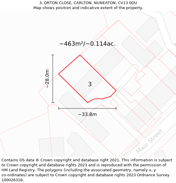 3, ORTON CLOSE, CARLTON, NUNEATON, CV13 0DU: Plot and title map