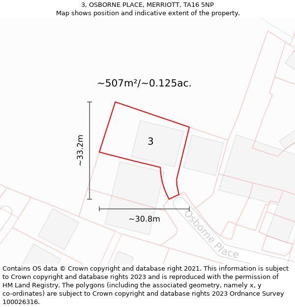 3, OSBORNE PLACE, MERRIOTT, TA16 5NP: Plot and title map