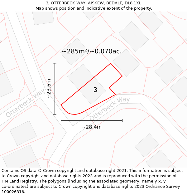 3, OTTERBECK WAY, AISKEW, BEDALE, DL8 1XL: Plot and title map