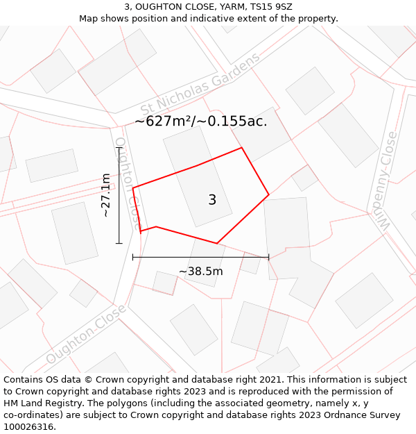 3, OUGHTON CLOSE, YARM, TS15 9SZ: Plot and title map