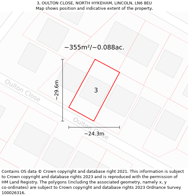 3, OULTON CLOSE, NORTH HYKEHAM, LINCOLN, LN6 8EU: Plot and title map