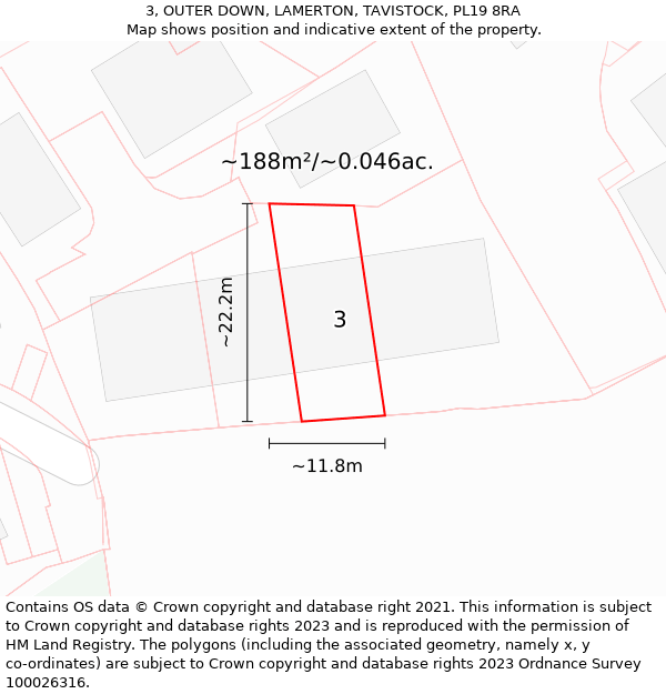 3, OUTER DOWN, LAMERTON, TAVISTOCK, PL19 8RA: Plot and title map