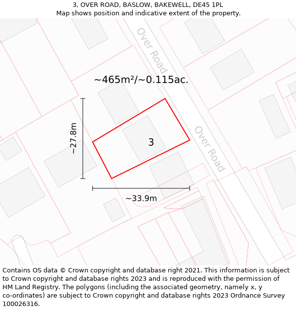 3, OVER ROAD, BASLOW, BAKEWELL, DE45 1PL: Plot and title map