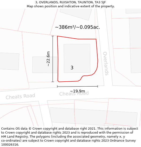 3, OVERLANDS, RUISHTON, TAUNTON, TA3 5JF: Plot and title map