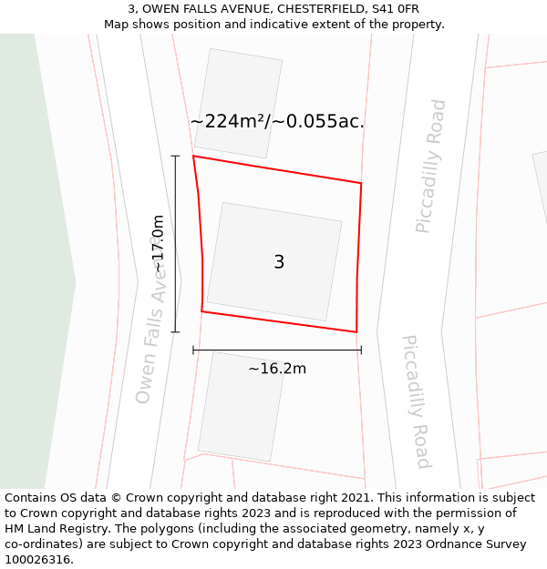 3, OWEN FALLS AVENUE, CHESTERFIELD, S41 0FR: Plot and title map