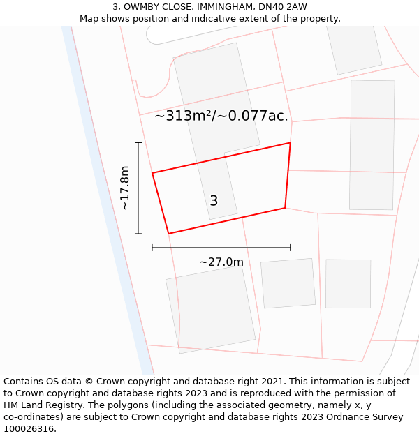 3, OWMBY CLOSE, IMMINGHAM, DN40 2AW: Plot and title map