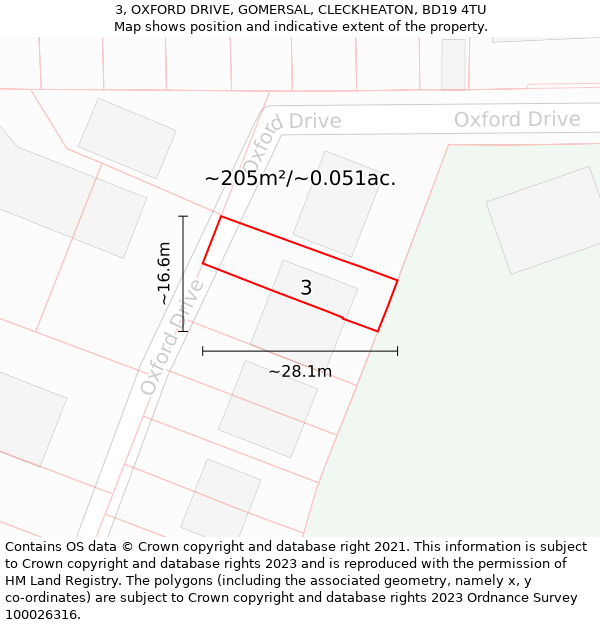 3, OXFORD DRIVE, GOMERSAL, CLECKHEATON, BD19 4TU: Plot and title map