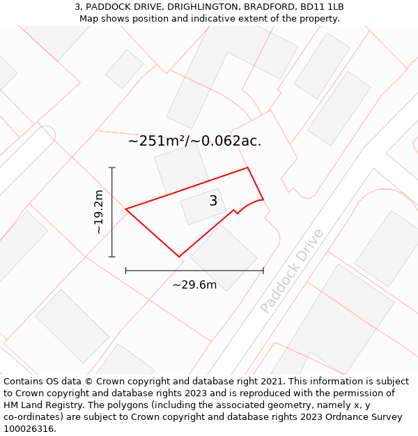 3, PADDOCK DRIVE, DRIGHLINGTON, BRADFORD, BD11 1LB: Plot and title map