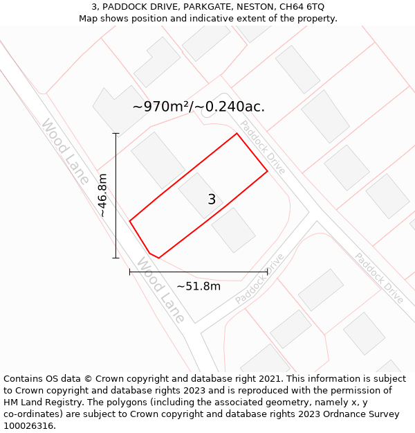 3, PADDOCK DRIVE, PARKGATE, NESTON, CH64 6TQ: Plot and title map