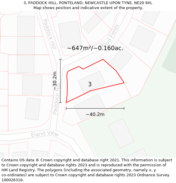 3, PADDOCK HILL, PONTELAND, NEWCASTLE UPON TYNE, NE20 9XL: Plot and title map