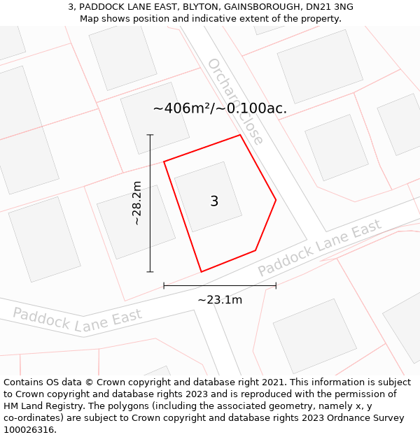 3, PADDOCK LANE EAST, BLYTON, GAINSBOROUGH, DN21 3NG: Plot and title map