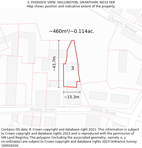 3, PADDOCK VIEW, SKILLINGTON, GRANTHAM, NG33 5ER: Plot and title map