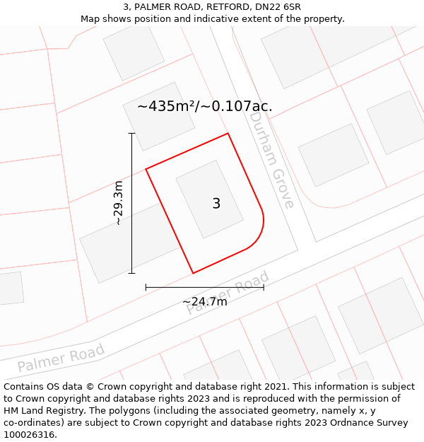 3, PALMER ROAD, RETFORD, DN22 6SR: Plot and title map