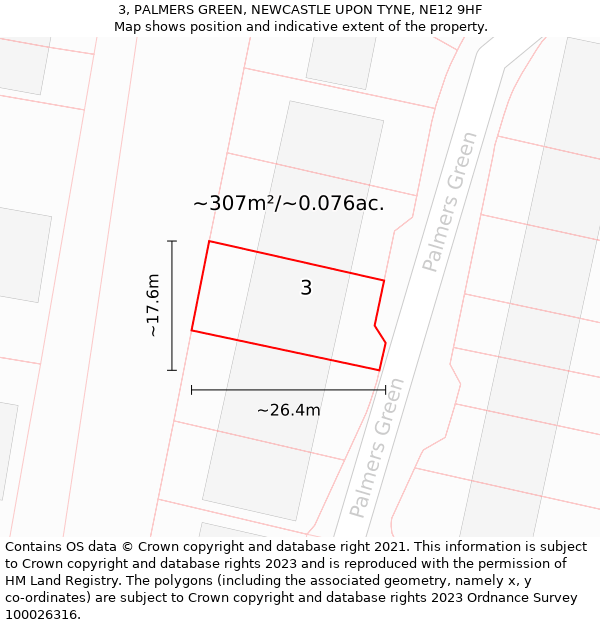 3, PALMERS GREEN, NEWCASTLE UPON TYNE, NE12 9HF: Plot and title map