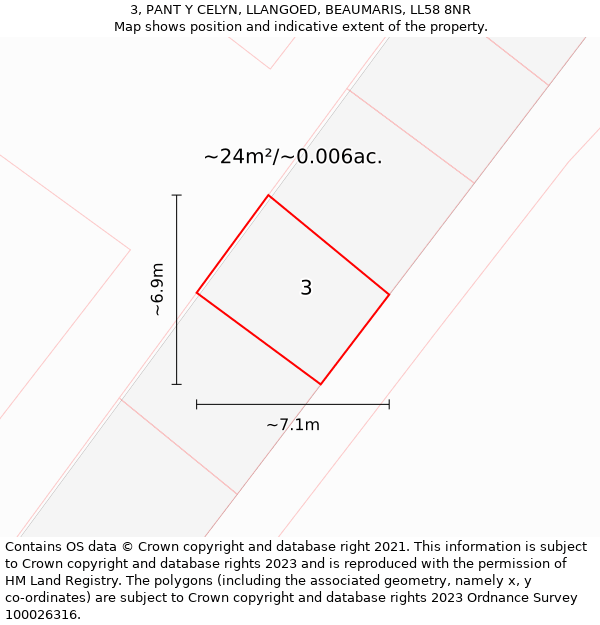 3, PANT Y CELYN, LLANGOED, BEAUMARIS, LL58 8NR: Plot and title map