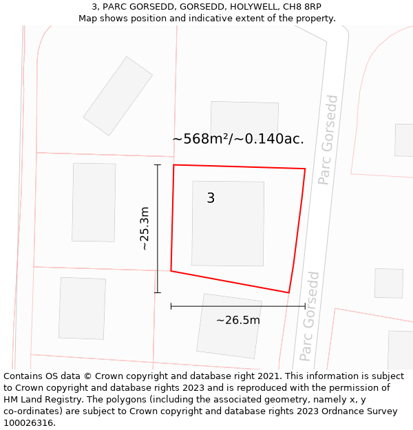 3, PARC GORSEDD, GORSEDD, HOLYWELL, CH8 8RP: Plot and title map