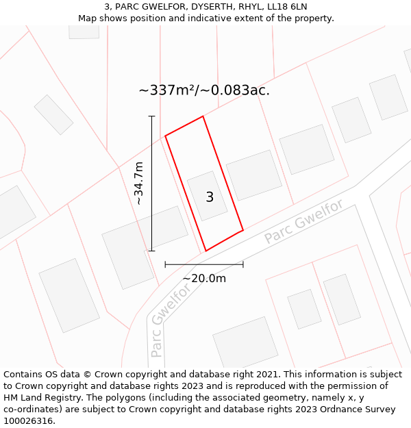 3, PARC GWELFOR, DYSERTH, RHYL, LL18 6LN: Plot and title map