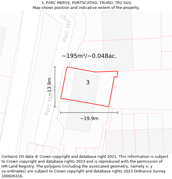 3, PARC MERYS, PORTSCATHO, TRURO, TR2 5UU: Plot and title map