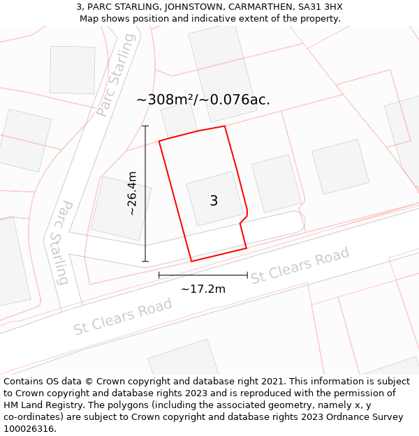 3, PARC STARLING, JOHNSTOWN, CARMARTHEN, SA31 3HX: Plot and title map