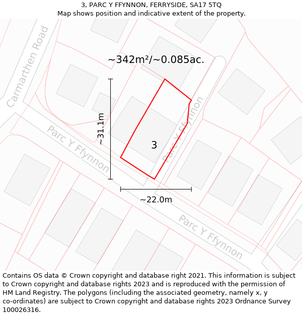 3, PARC Y FFYNNON, FERRYSIDE, SA17 5TQ: Plot and title map