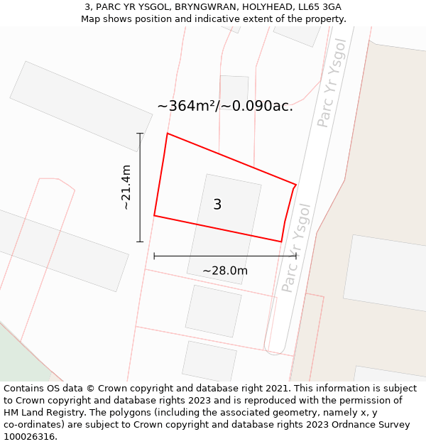 3, PARC YR YSGOL, BRYNGWRAN, HOLYHEAD, LL65 3GA: Plot and title map