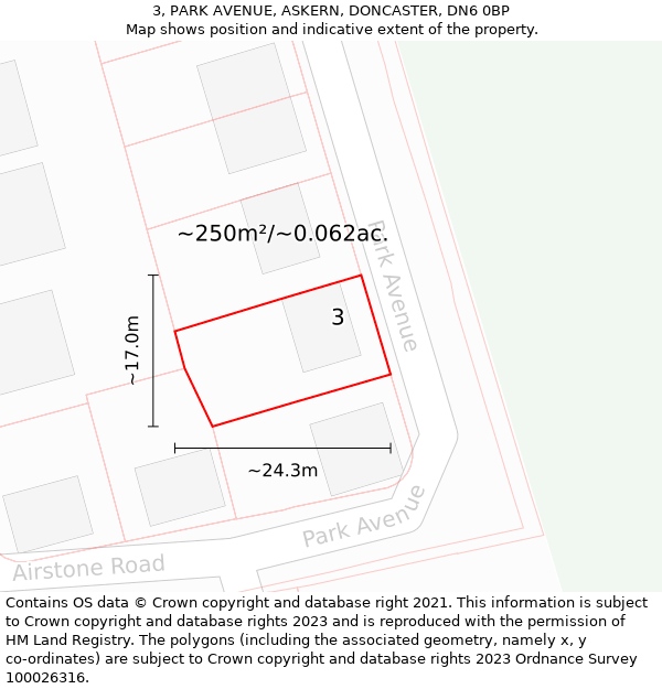 3, PARK AVENUE, ASKERN, DONCASTER, DN6 0BP: Plot and title map