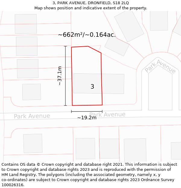 3, PARK AVENUE, DRONFIELD, S18 2LQ: Plot and title map