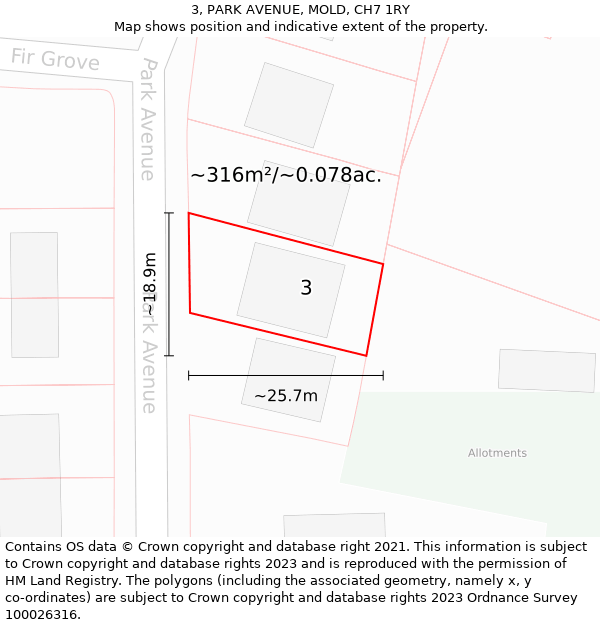 3, PARK AVENUE, MOLD, CH7 1RY: Plot and title map