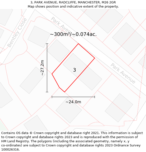 3, PARK AVENUE, RADCLIFFE, MANCHESTER, M26 2GR: Plot and title map