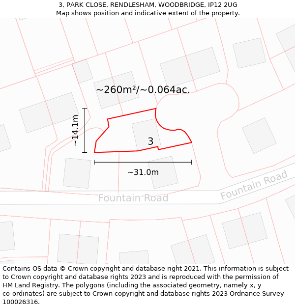 3, PARK CLOSE, RENDLESHAM, WOODBRIDGE, IP12 2UG: Plot and title map
