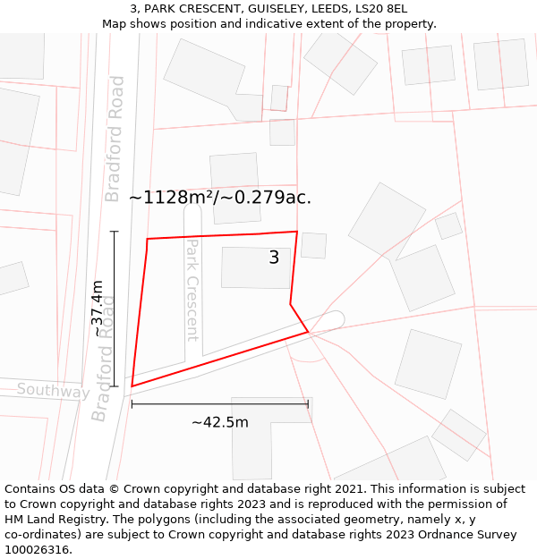 3, PARK CRESCENT, GUISELEY, LEEDS, LS20 8EL: Plot and title map