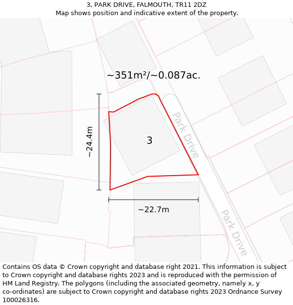 3, PARK DRIVE, FALMOUTH, TR11 2DZ: Plot and title map