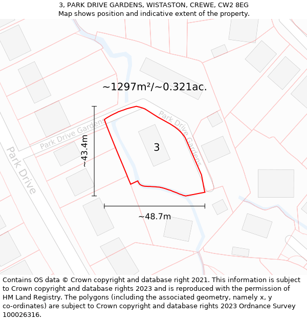 3, PARK DRIVE GARDENS, WISTASTON, CREWE, CW2 8EG: Plot and title map