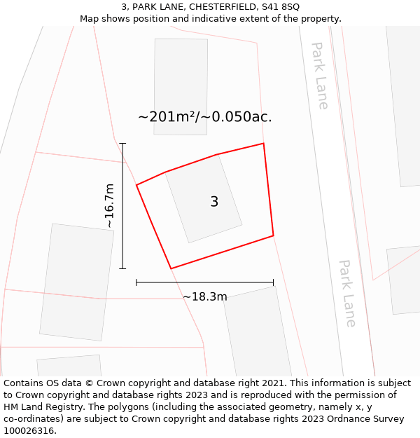 3, PARK LANE, CHESTERFIELD, S41 8SQ: Plot and title map