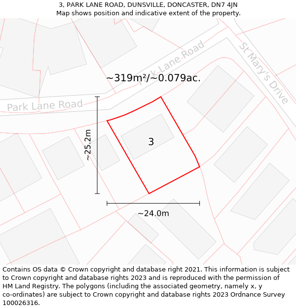 3, PARK LANE ROAD, DUNSVILLE, DONCASTER, DN7 4JN: Plot and title map