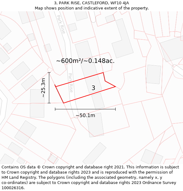 3, PARK RISE, CASTLEFORD, WF10 4JA: Plot and title map