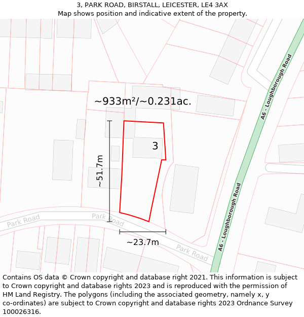3, PARK ROAD, BIRSTALL, LEICESTER, LE4 3AX: Plot and title map