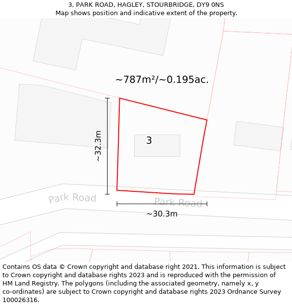 3, PARK ROAD, HAGLEY, STOURBRIDGE, DY9 0NS: Plot and title map