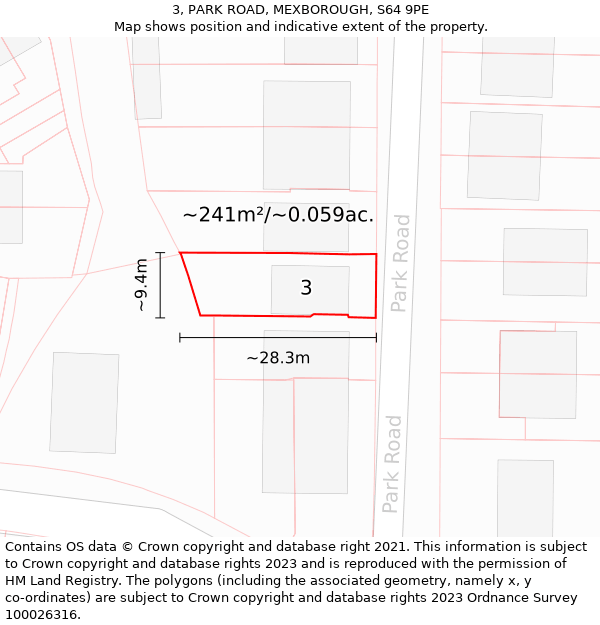 3, PARK ROAD, MEXBOROUGH, S64 9PE: Plot and title map