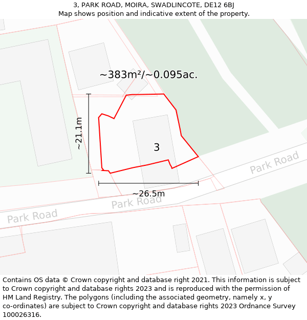 3, PARK ROAD, MOIRA, SWADLINCOTE, DE12 6BJ: Plot and title map