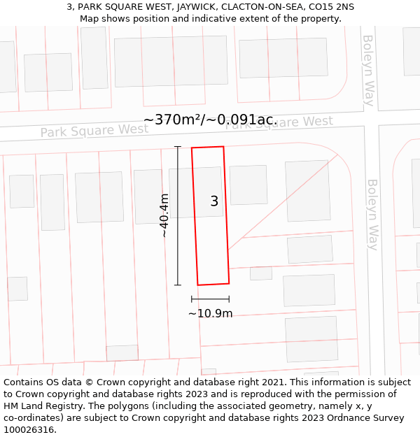 3, PARK SQUARE WEST, JAYWICK, CLACTON-ON-SEA, CO15 2NS: Plot and title map