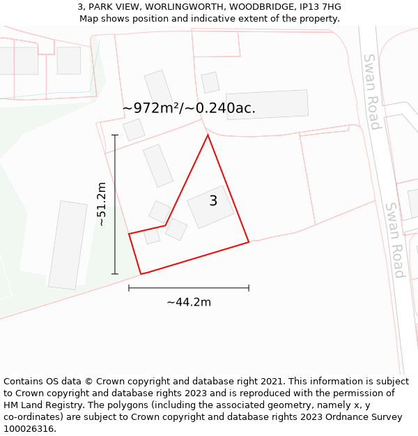 3, PARK VIEW, WORLINGWORTH, WOODBRIDGE, IP13 7HG: Plot and title map