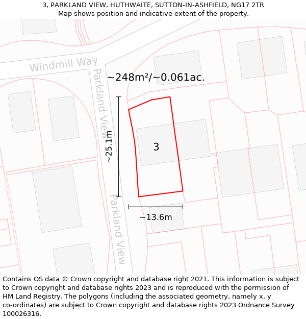 3, PARKLAND VIEW, HUTHWAITE, SUTTON-IN-ASHFIELD, NG17 2TR: Plot and title map